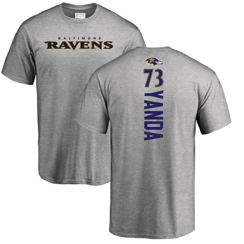 Men Baltimore Ravens Ash Marshal Yanda Backer NFL Football #73 T Shirt->baltimore ravens->NFL Jersey